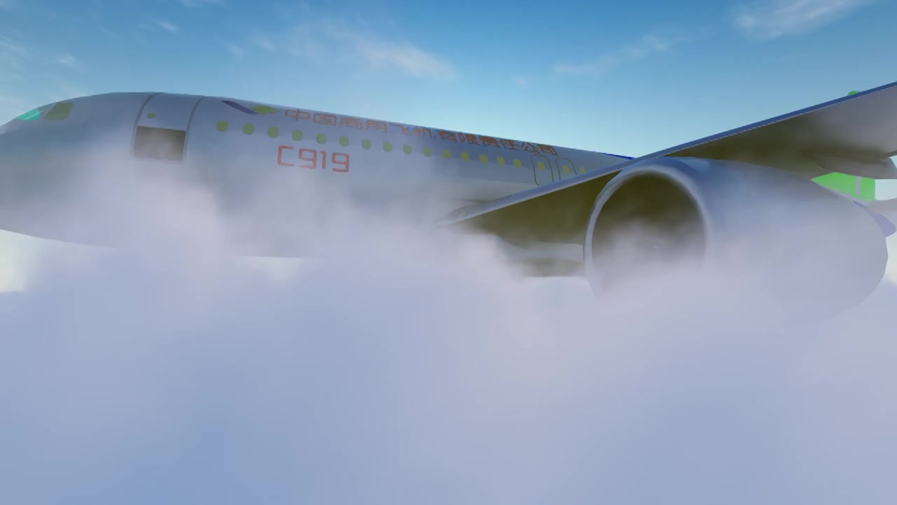 中国C919飞机穿越云层飞行视频视频下载