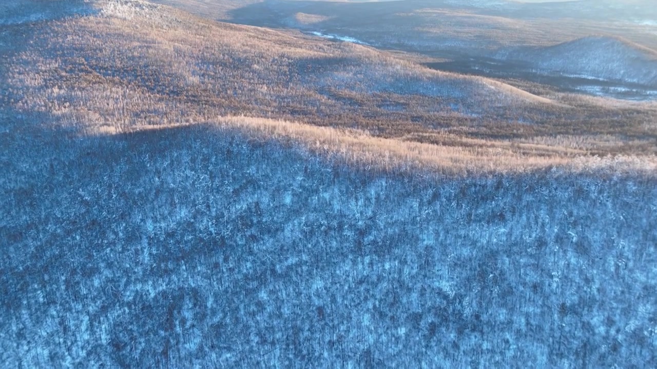 航拍极寒之地银装素裹的山林视频下载
