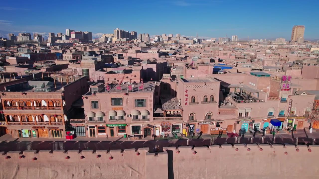 航拍新疆喀什古城视频下载