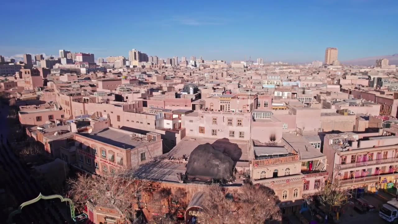 航拍新疆喀什古城视频下载