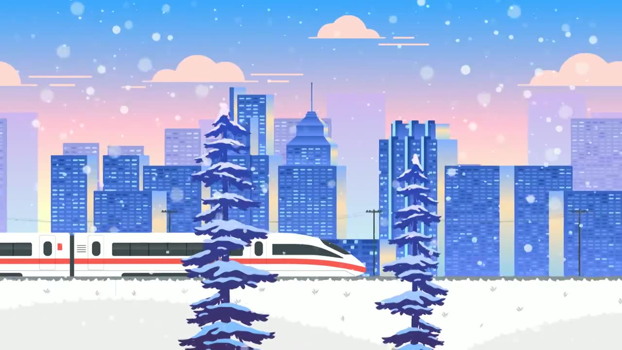 循环动态冬天动车城市背景视频视频素材