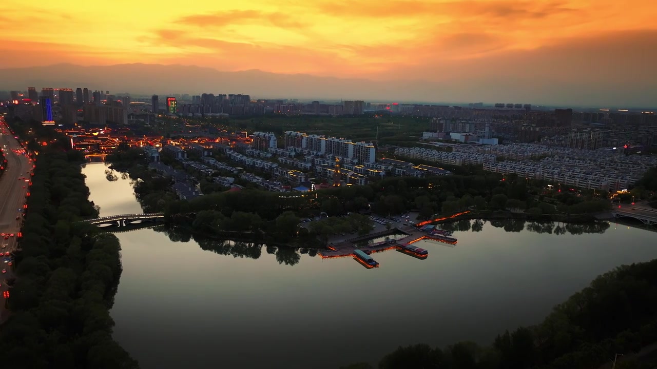 夕阳下的银川城市风光视频素材