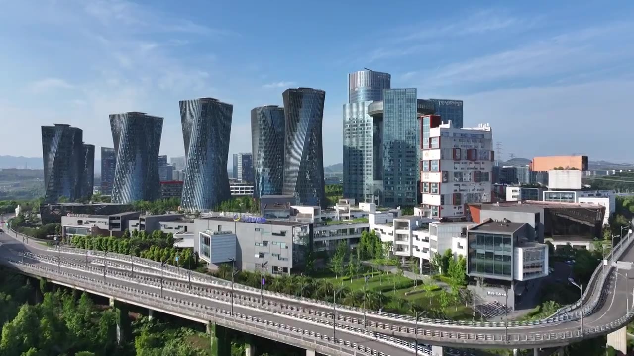 重庆仙桃数据谷城市现代商务建筑风景航拍视频视频下载