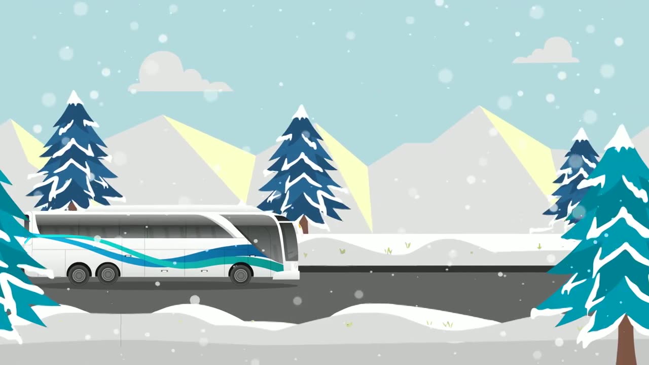 循环动态冬天旅游客车背景视频视频素材