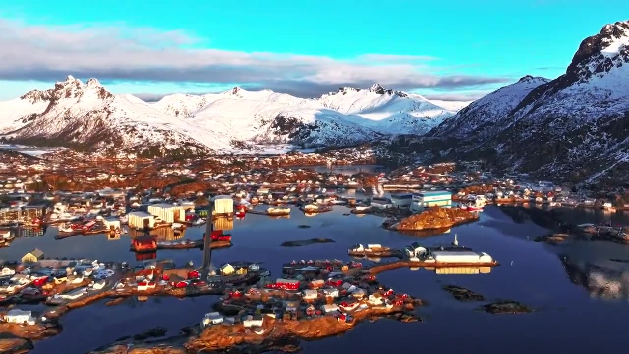 4K延时航拍挪威斯沃尔韦尔小镇风光视频素材