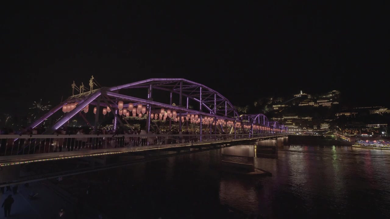 兰州中山桥夜景s-log3灰片视频素材