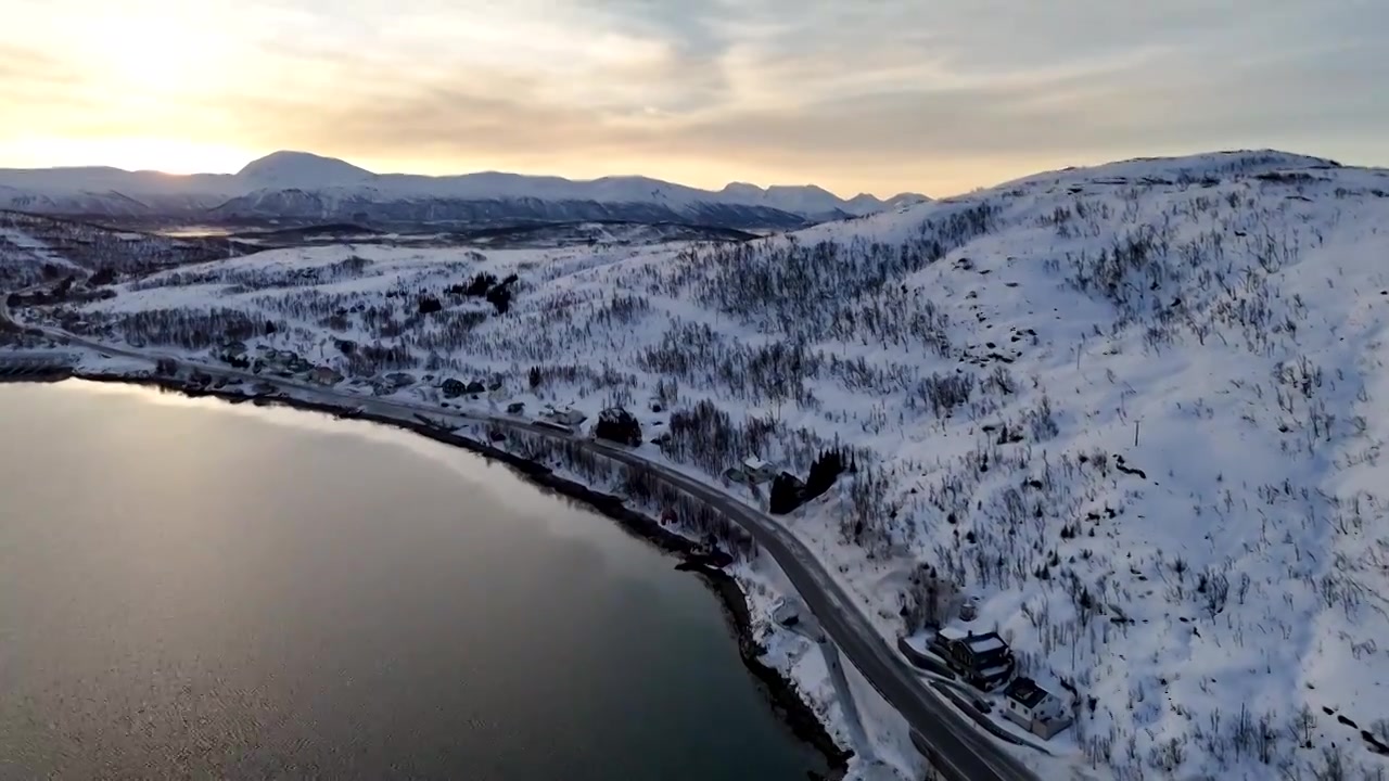 4K航拍北欧挪威特罗姆瑟雪景美景视频素材