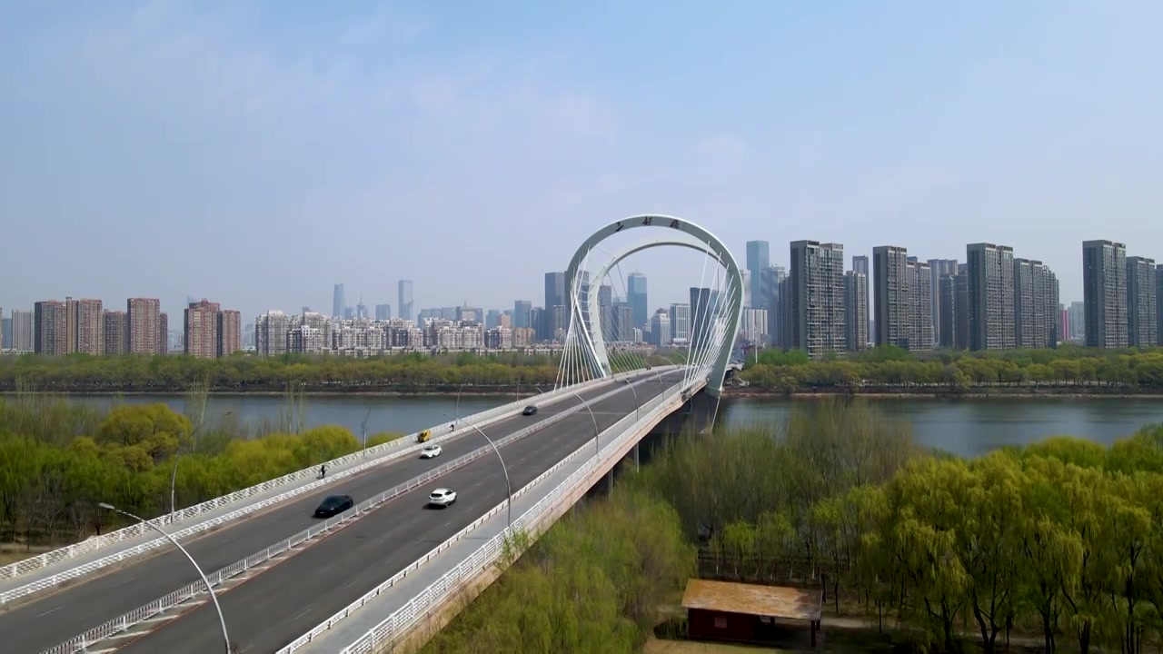 中国辽宁省沈阳市浑河三好桥4K航拍视频视频下载