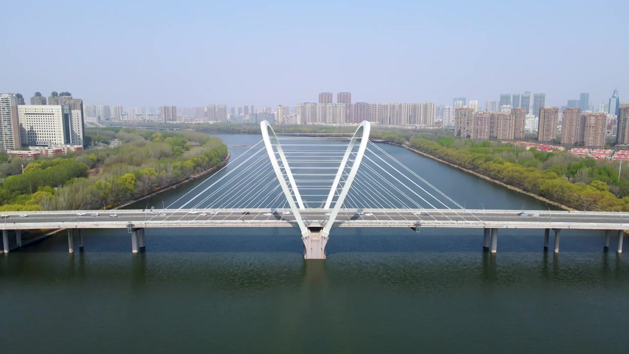 中国辽宁省沈阳市浑河三好桥4K航拍视频视频下载