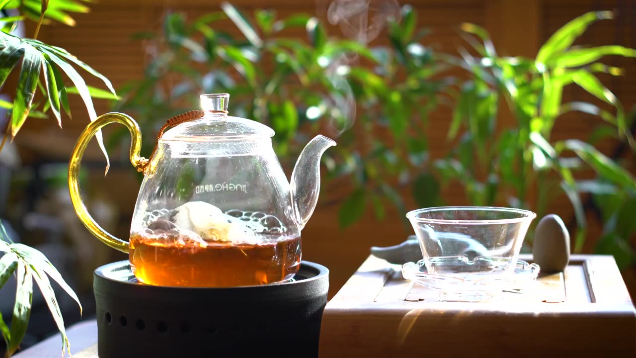 电陶炉  玻璃壶  煮沸的老白茶视频下载