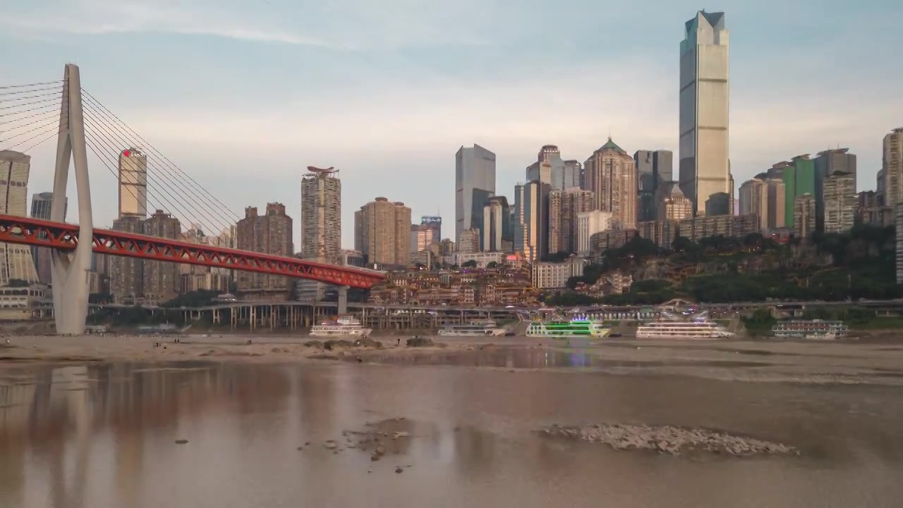 重庆千厮门大桥洪崖洞延时航拍4K视频下载