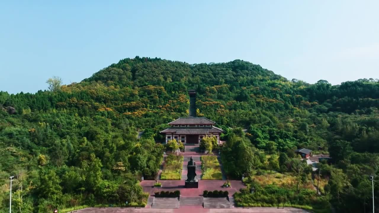 春节老人落下闳纪念馆航拍视频下载