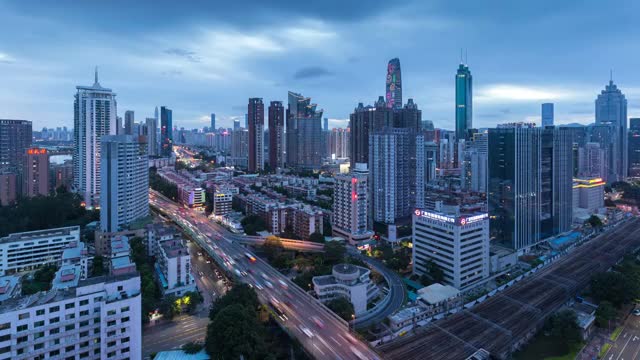 广东深圳罗湖城市风光 4K夜景延时 画面从上到下移动视频素材