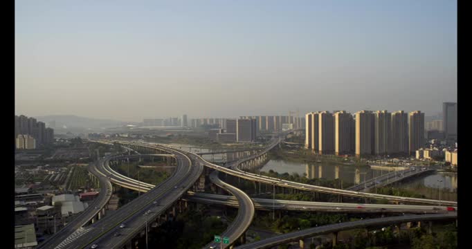 中国福州国货互通交通枢纽固定机位旋转实时视频视频素材