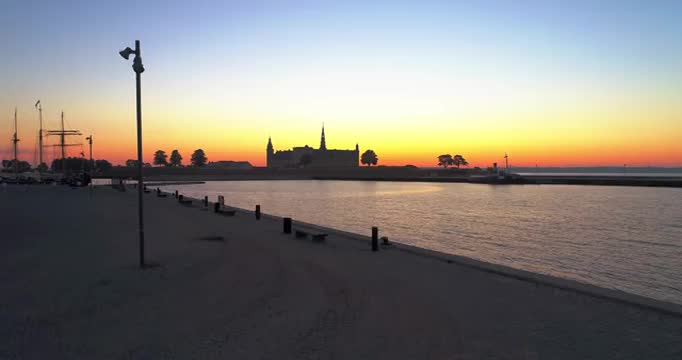 丹麦城堡日出航拍视频素材