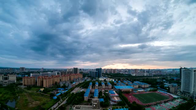 广西钦州市城市全景天际线日落延时日转夜风光视频素材