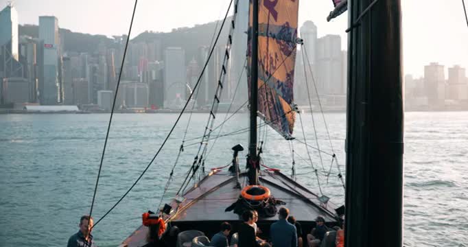中国香港维多利亚港帆船视频下载