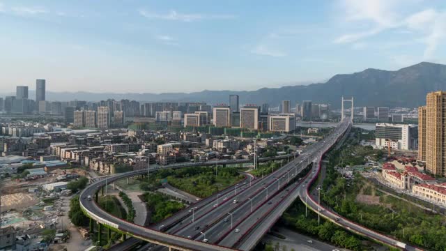 中国福州城市交通日转夜延时视频素材