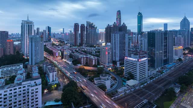 广东深圳罗湖城市风光4K夜景延时 画面从上往下摇摆视频素材