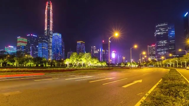 广东深圳深南大道夜景 4K延时摄影 画面从下往上移动视频素材