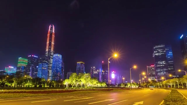 广东深圳深南大道夜景 4K延时摄影 画面从上往下移动视频素材