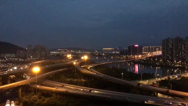 中国福州道路交通夜景实时视频素材