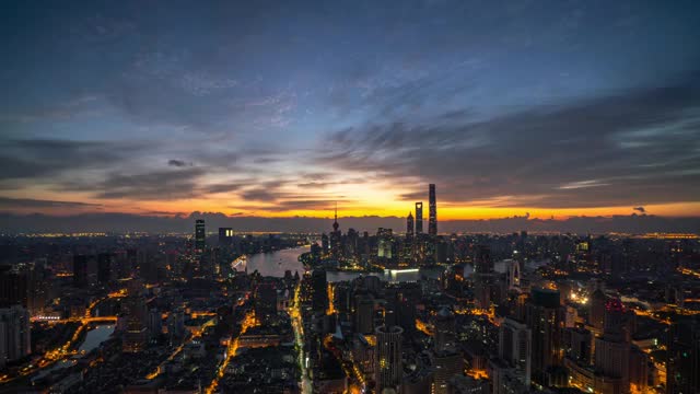 日出-上海天际线全景视频素材