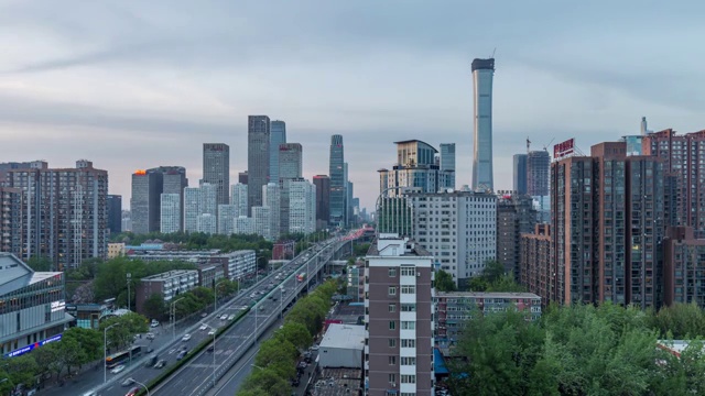 北京市CBD城市风光：昼转夜延时摄影视频素材