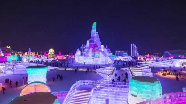 冰雪大世界延时摄影哈尔滨视频素材