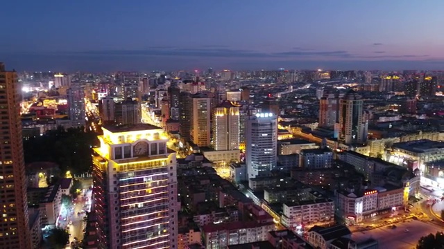 哈尔滨城市夜景航拍视频素材