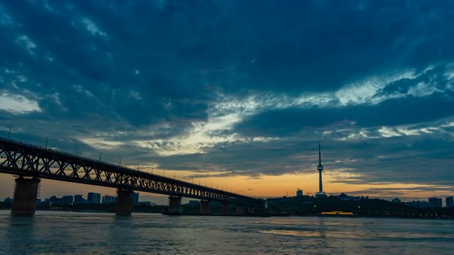 武汉长江一桥黄昏日落视频下载
