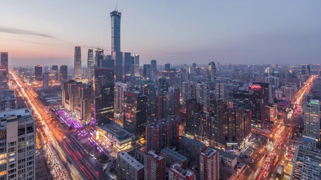 北京市CBD城市风光：夜景延时摄影视频素材