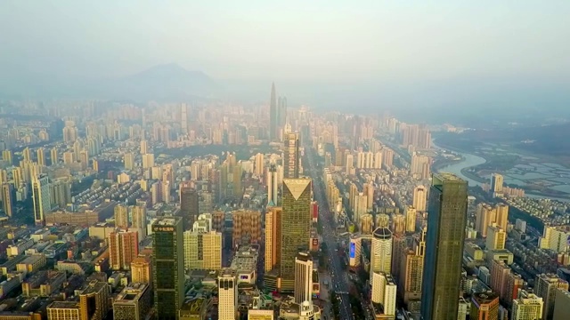 航拍深圳城市天际线华强北摩天大楼视频素材