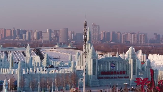 哈尔滨冰雪大世界航拍素材视频素材