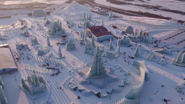 哈尔滨冰雪大世界航拍素材视频素材