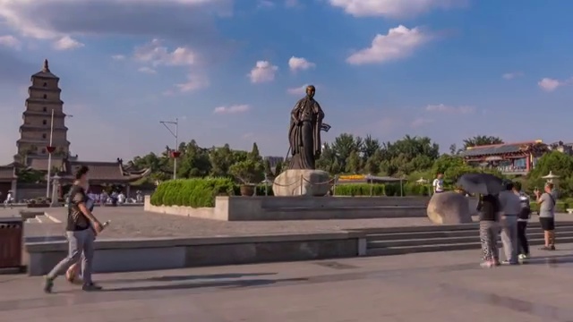 大雁塔大范围 玄奘法师铜像 西安视频下载