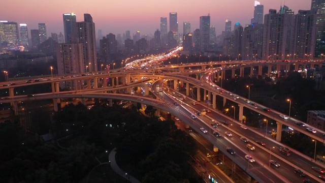 航拍上海：延安立交高架桥夜景景观视频素材