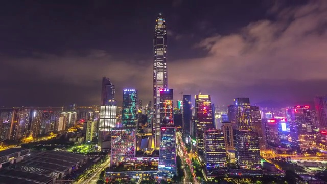 中国广东深圳CBD夜景都市风光 4K延时摄影 画面从左到右旋视频素材