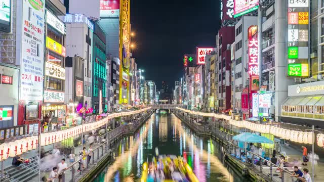 日本大阪心斋桥夜景延时 移动镜头视频素材