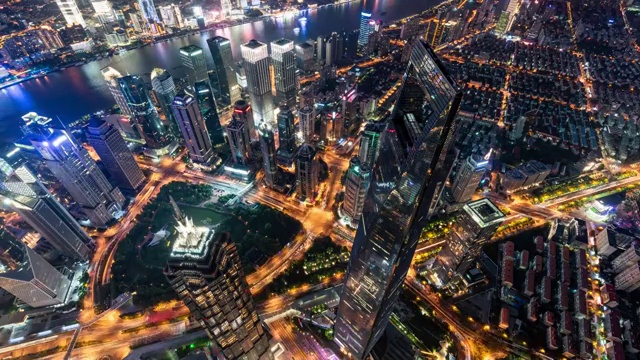 T/L上海天际线地标夜晚视频素材