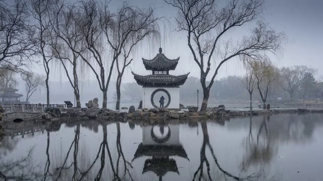 北京陶然亭公园冬雪延时摄影视频下载