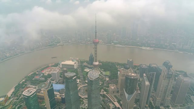 延时摄影上海大雾陆家嘴朦胧视频素材
