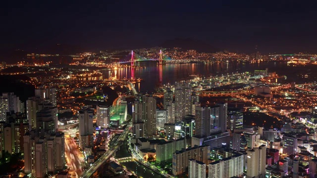 文显洞地区和釜山港的夜景视频素材