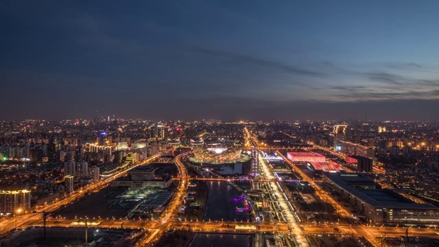 北京鸟巢水立方中轴线入夜视频素材