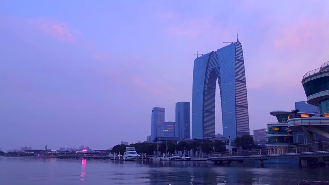 金鸡湖滨水CBD延时风光视频素材