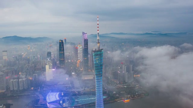 云中广州塔环绕航拍延时视频素材