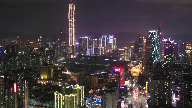 航拍深圳福田区平安大厦夜景景观视频素材