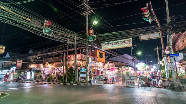 泰国拜县夜市延时摄影视频素材