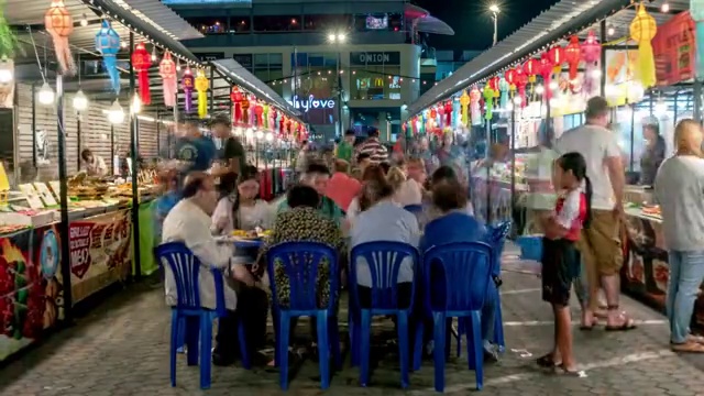 泰国清迈夜市夜景延时摄影视频素材
