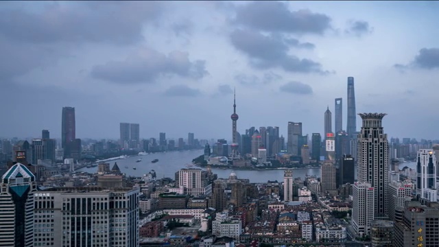 上海现代城市夜背景日转夜视频素材